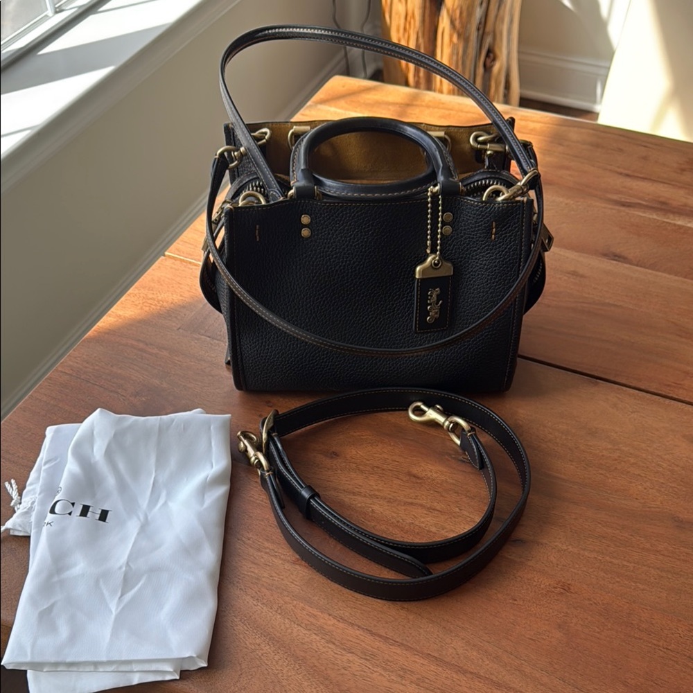 Coach Rogue 25 Black and Gold Satchel